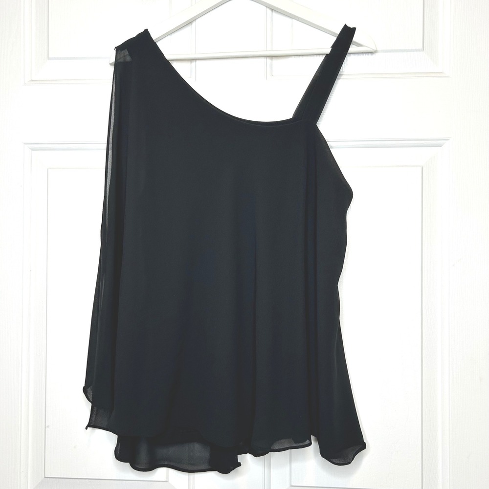 Bobeau NWT Black One Shoulder Top Chiffon Overlay‎ Dressy Blouse Size M